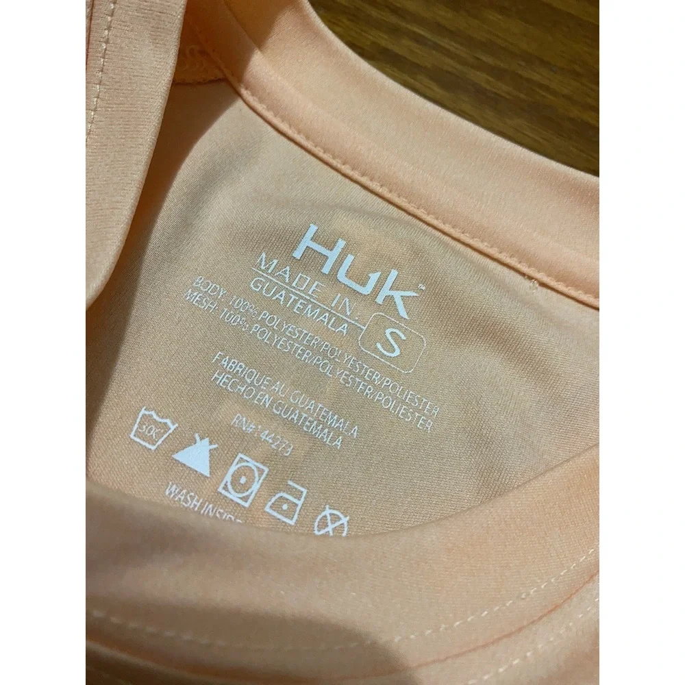 Huk Performance Fishing Long‎ Sleeve Shirt Mens Small Peach Activewear New! $45